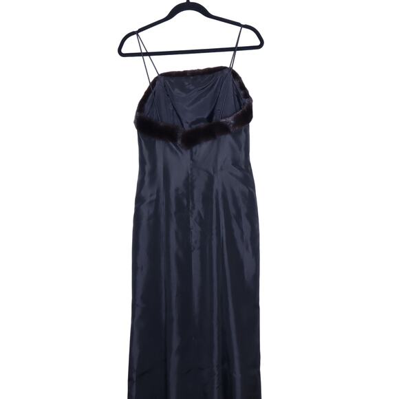 CHETTA B Evening Y2K Black Cocktail Dress Fur Trimmed Gown Women's 8 - Picture 2 of 11